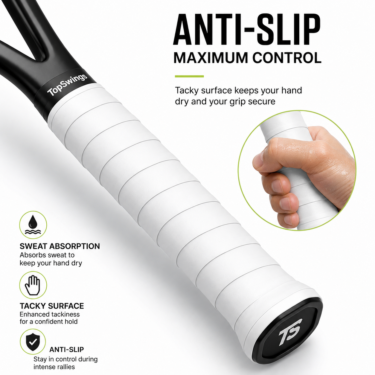TopSwings Premium Tennis Overgrip Tape (10-Pack) – Anti-Slip Grip for Tennis, Pickleball & Badminton