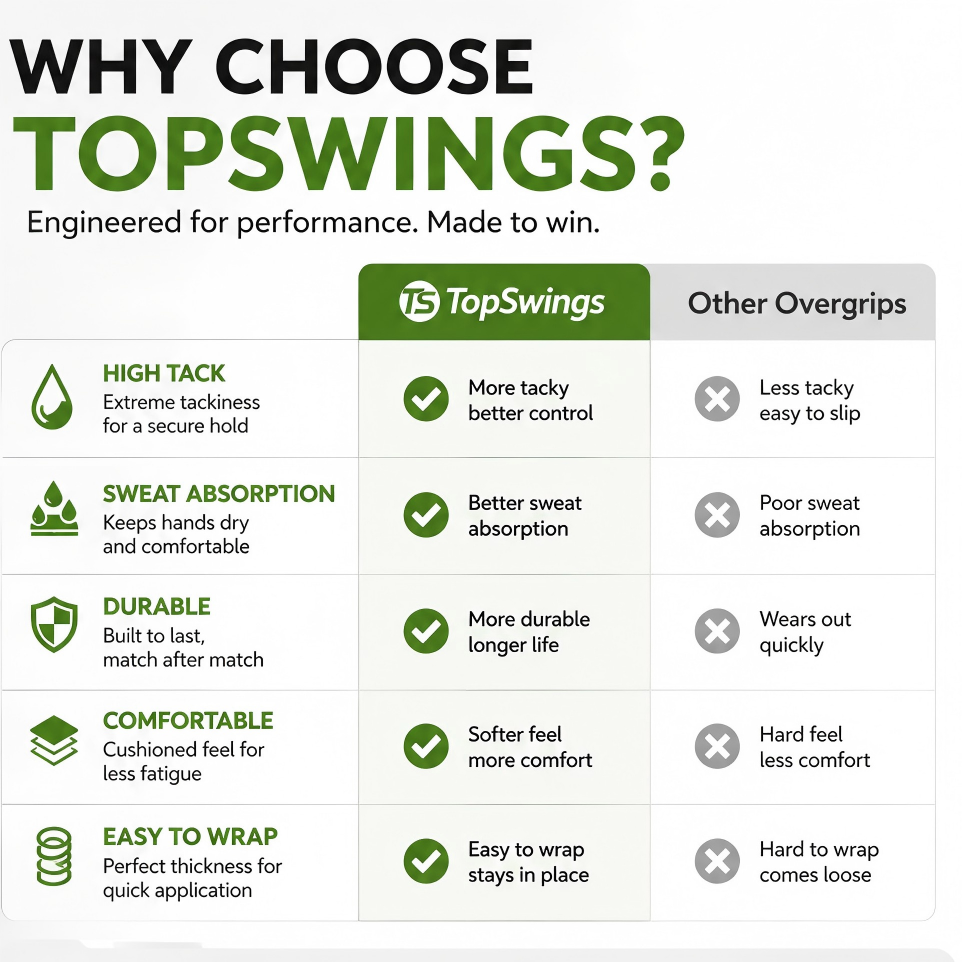 TopSwings Premium Tennis Overgrip Tape (10-Pack) – Soft, Comfortable & Durable Grip for Tennis, Pickleball & Badminton