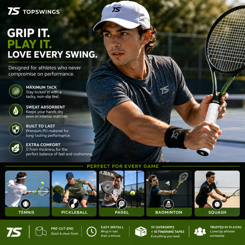 TopSwings Premium Tennis Overgrip Tape (10-Pack) – Soft, Comfortable & Durable Grip for Tennis, Pickleball & Badminton