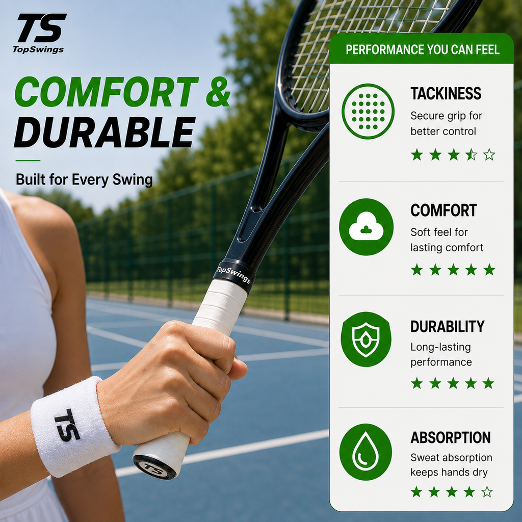 TopSwings Premium Tennis Overgrip Tape (10-Pack) – Soft, Comfortable & Durable Grip for Tennis, Pickleball & Badminton